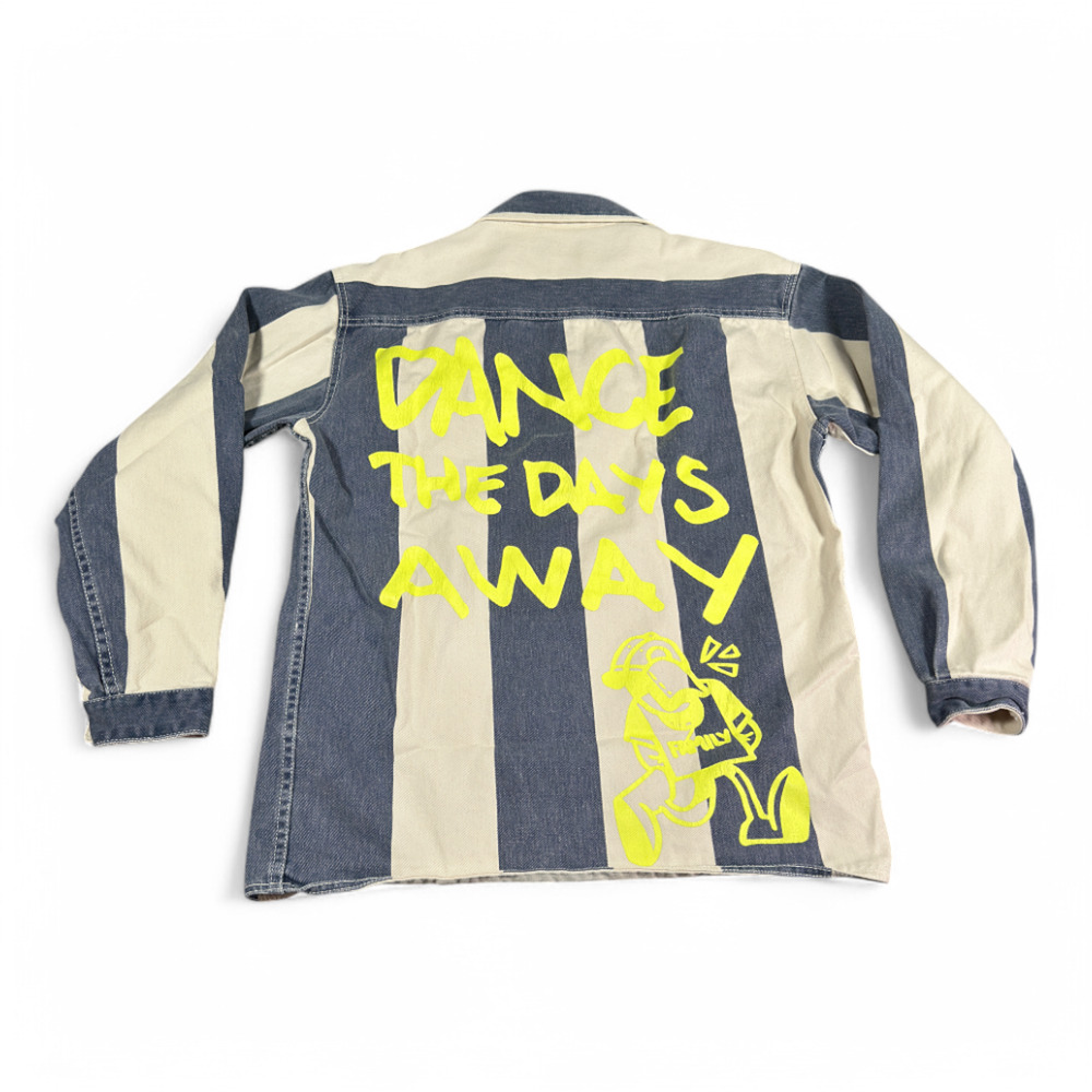 Zara Shirt Adult SMALL Blue White Striped Denim Jean Graffiti Dance Days Away
